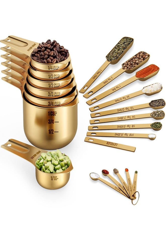Wildone Copper Plated Measuring Cups & Spoons Set of 21 - Includes 7 Stainless Steel Nesting Measuring Cups, 8 Measuring Spoons, 1 Leveler & 5 Mini Measuring Spoons, Ideal for Dry & Liquid Ingredients - Image 1